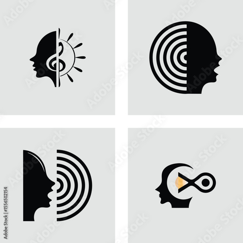 Abstract Head Silhouettes Music, Sound, and Voice Logo Concepts
