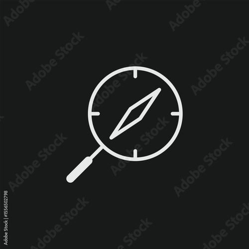 Exploration and Navigation Icon with Compass and Magnifying Glass for Finding Direction and Strategic Guidance