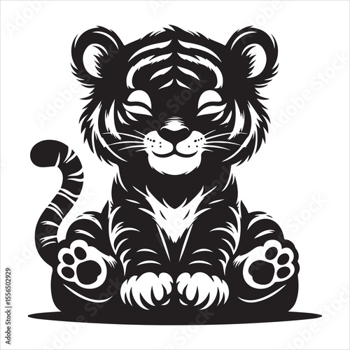 siting  cute tiger Silhouette Vector Art, and Graphic, vector black color silhouette , solated white background 