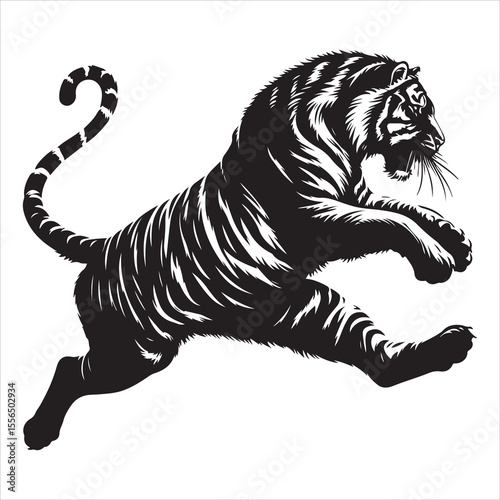 siting  cute tiger Silhouette Vector Art, and Graphic, vector black color silhouette , solated white background 