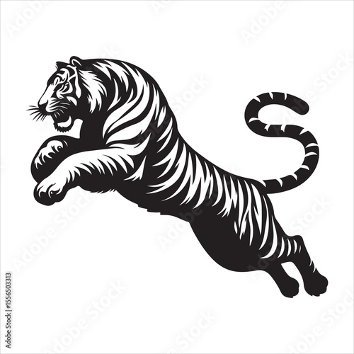 siting  cute tiger Silhouette Vector Art, and Graphic, vector black color silhouette , solated white background 