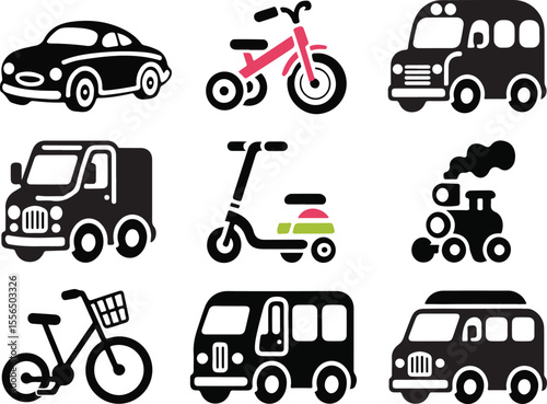 Adorable Transportation Icons Cars, Bikes, and More!