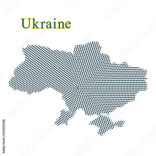 Vector halftone map of Ukraine made of black dots on white background with text title, abstract dotted Ukraine silhouette for infographic, political, or educational design