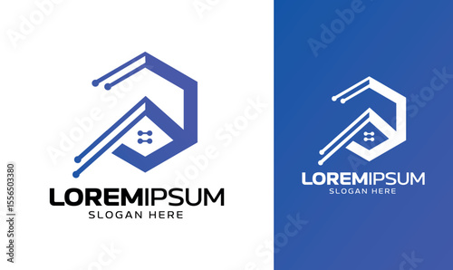 Digial security home with techonology logo design template