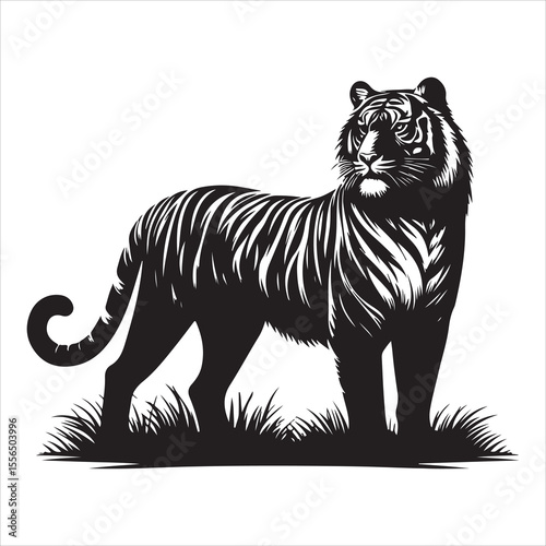 siting  cute tiger Silhouette Vector Art, and Graphic, vector black color silhouette , solated white background 