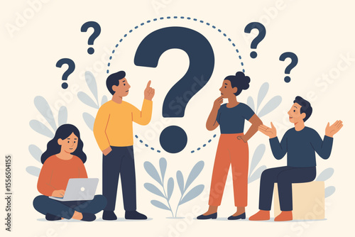 People Asking Questions, Seeking Answers, FAQ Concept, Confused and Curious Characters with Question Marks, Problem Solving, Communication, Modern Flat Vector Illustration, Help and Support