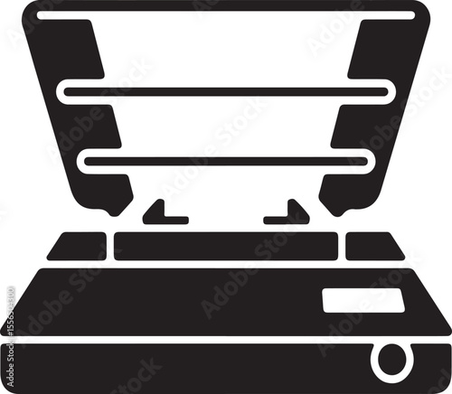 Open document scanner with flatbed and lid raised silhouette
