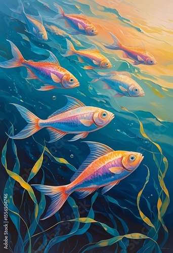 Abstract Fantasy Art Deep Underwater Fish | Illustration