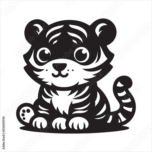 siting  cute tiger Silhouette Vector Art, and Graphic, vector black color silhouette , solated white background 
