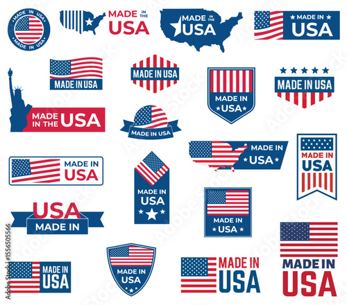 Made in USA vector collection set featuring high-quality badges, labels, and icons. Perfect for branding, packaging, marketing, and promotional materials.