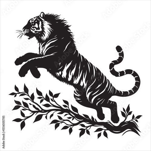 siting  cute tiger Silhouette Vector Art, and Graphic, vector black color silhouette , solated white background 
