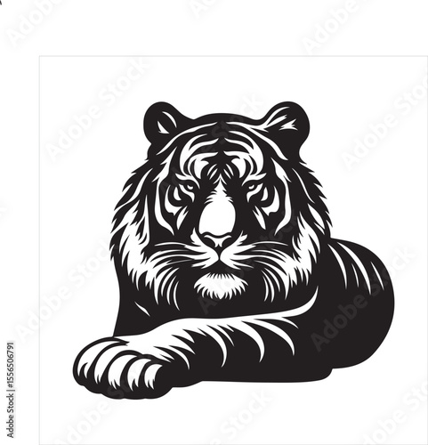 siting  cute tiger Silhouette Vector Art, and Graphic, vector black color silhouette , solated white background 