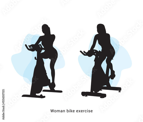 vector woman exercise bike silhouettes illustration set
