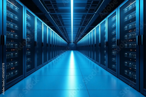 Server racks in modern server room data center. 3d illustration

