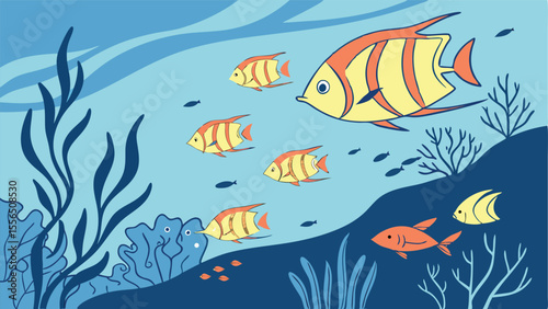 Tropical Fish School in Blue Water .eps