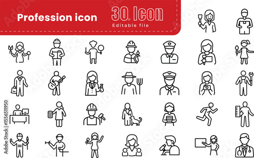Professions line icons set. Occupations items and objects. vector illustrations. Editable Strokes.  professional, occupation, service, career, instrument