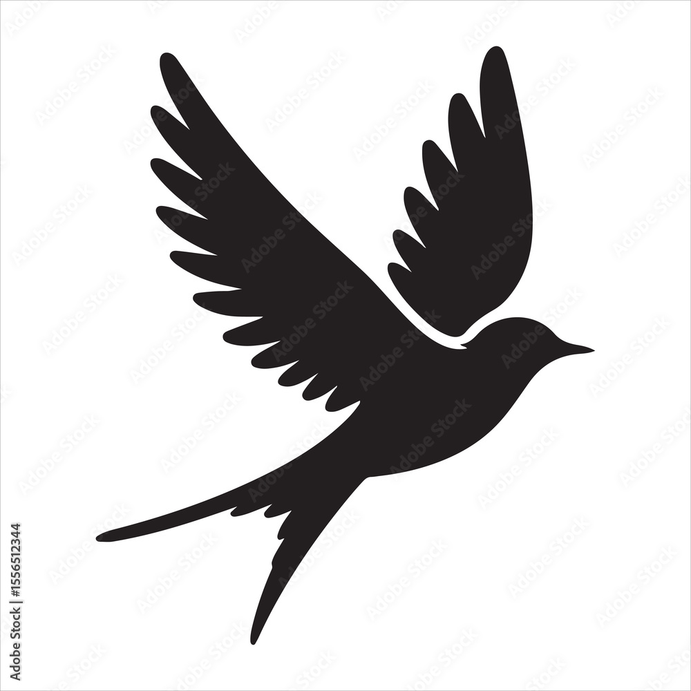 Obraz premium Simple bird vector silhouette flying against a clear sky, wings spread wide, minimal detail , black colour vactor