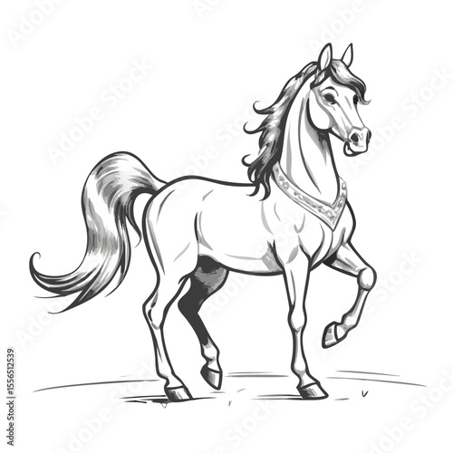 Black mustang horse vector illustration, isolated running wild equine silhouette