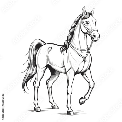 Black horse vector illustration of a running wild mustang stallion