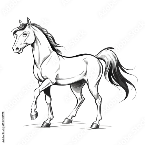 Black horse vector silhouette illustration running with flowing mane and tail