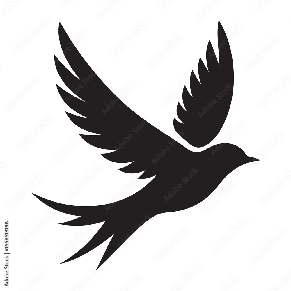 Fototapeta premium Simple bird vector silhouette flying against a clear sky, wings spread wide, minimal detail , black colour vactor 