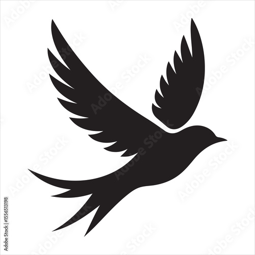 Simple bird vector silhouette flying against a clear sky, wings spread wide, minimal detail , black colour vactor 