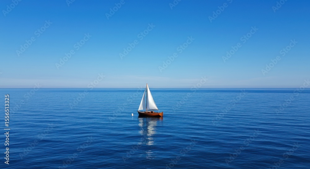 Obraz premium Sailboat on calm blue water under a clear blue sky.