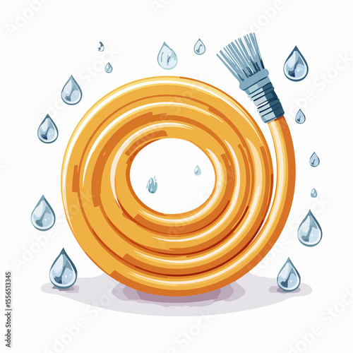 A garden hose coiled with water droplets
