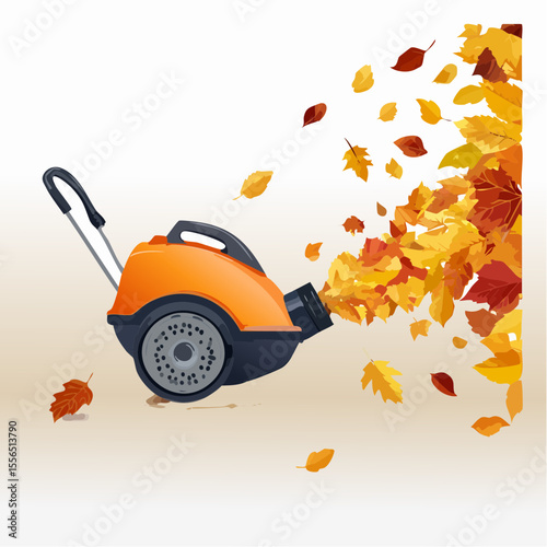 A leaf blower puffing scattered leaves
