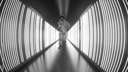 An Astronaut Running In A Spaceship. 4K Loop
