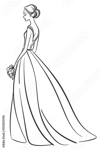 one line drawing, wedding dress sketch, minimalist fashion illustration, bridal gown design, elegant wedding dress, continuous line art, fashion sketch, line art dress, bridal fashion illustration, ve