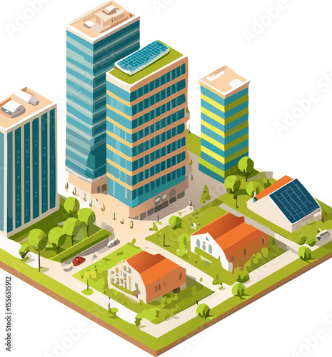 Scène 3D isométrique d’une ville durable moderne