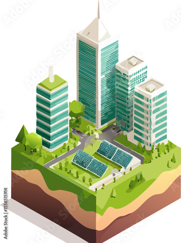 Scène lowpoly d’un quartier urbain écologique