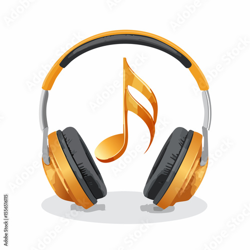 A music note icon rising from headphones

