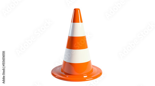 orange traffic cone with a reflective stripe,  isolated on  white background , transparent png 