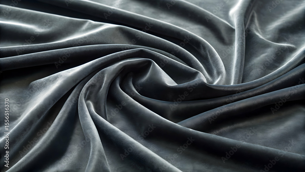 Fototapeta premium Charcoal gray velvet texture with soft ripples and moody light