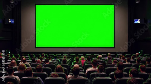 Cinema audience watching green screen movie theater film entertainment background mockup template design 100