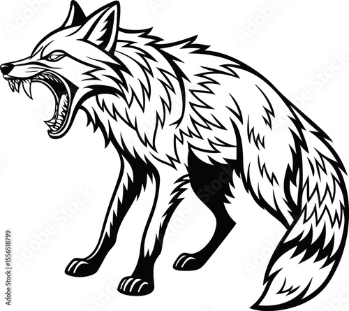 roaring wolf black silhouette vector, Simple silhouette Design vector icon with white background