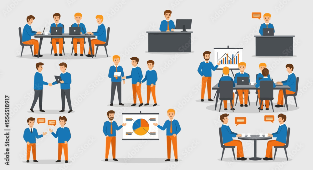 Teamwork Illustrations Diverse Business Meeting Scenes Teamwork Illustrations Diverse Business Meeting Scenes