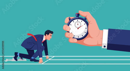 Businessman Ready to Race Against Time Achieving Goals and Productivity