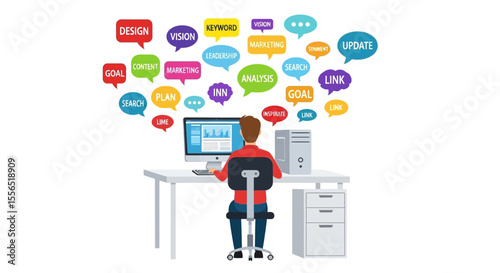Graphic Designer Working on Computer Ideas, Planning, and Execution