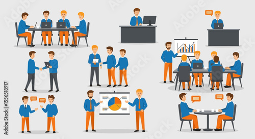 Teamwork Illustrations Diverse Business Meeting Scenes
