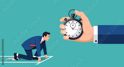 Businessman Ready to Start Race Against Time Time Management Concept Illustration