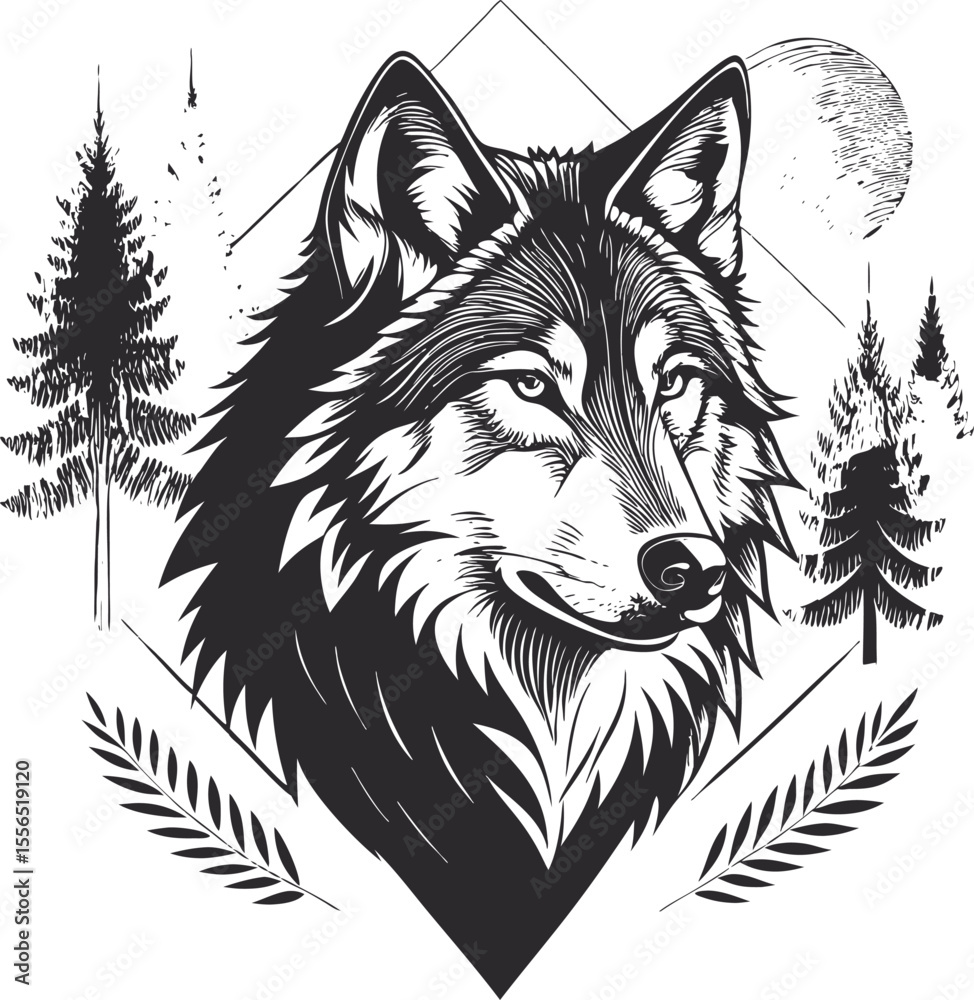 Fototapeta premium wolf head vector silhouette wolf head black silhouette vector, Simple silhouette Design vector icon with white background. wild animal