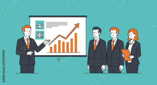Business Presentation  Growth Strategy & Team Collaboration Illustration