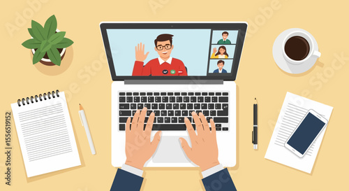 Online Video Conference Meeting Laptop, Teamwork, Communication