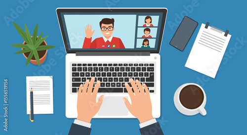 Remote Team Collaboration Online Meeting via Laptop