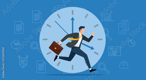 Businessman Running Against the Clock Time Management and Productivity Illustration