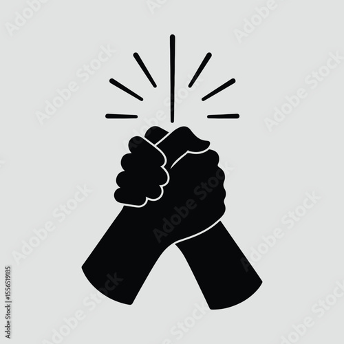 Silhouette arm wrestling challenge competition fight with rays Vector illustration