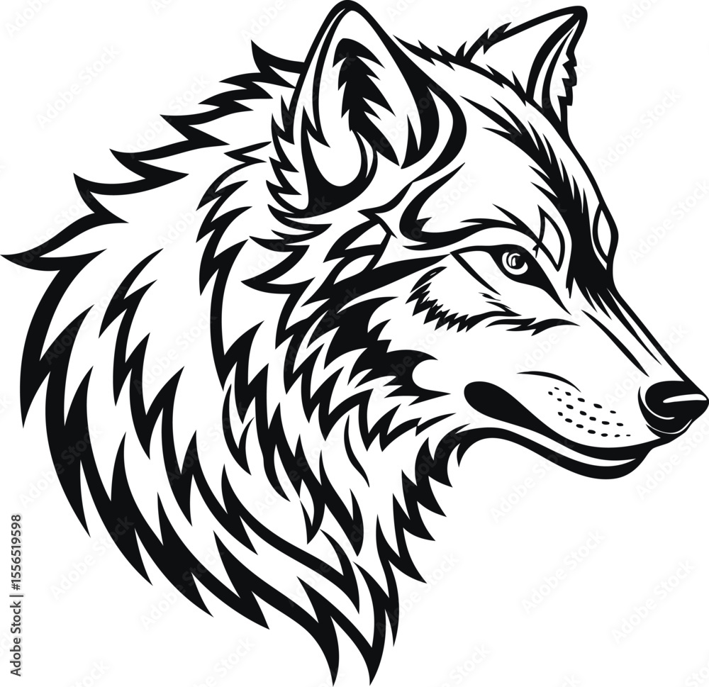 Fototapeta premium wolf head vector silhouette wolf head black silhouette vector, Simple silhouette Design vector icon with white background. wild animal